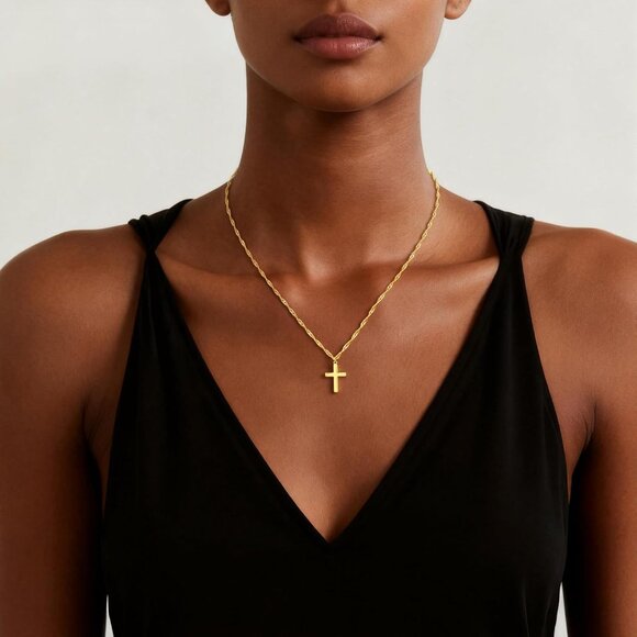 Women's 1-Gold 14k Gold Plated Cross Choker Minimalist Simple Dainty Necklaces - Picture 3 of 7
